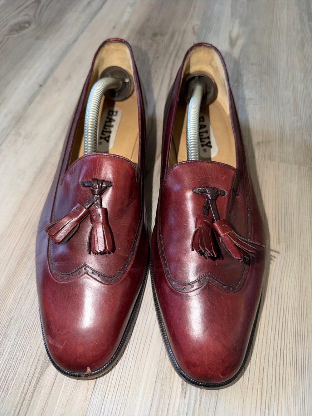 Bally Burgundy Leather Tassel Slip-On Loafers